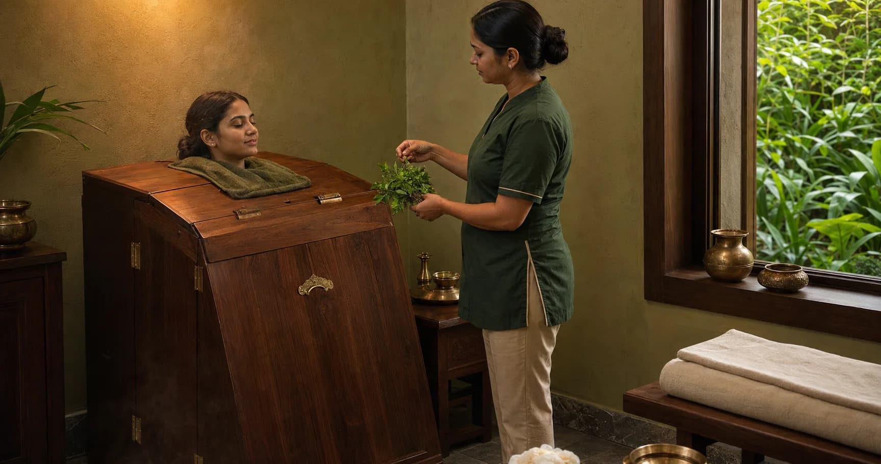 Herbal steam therapy with warm compress care